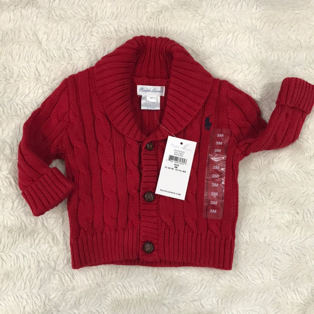 Ralph Lauren Baby Button Down Red Sweater 3 Month